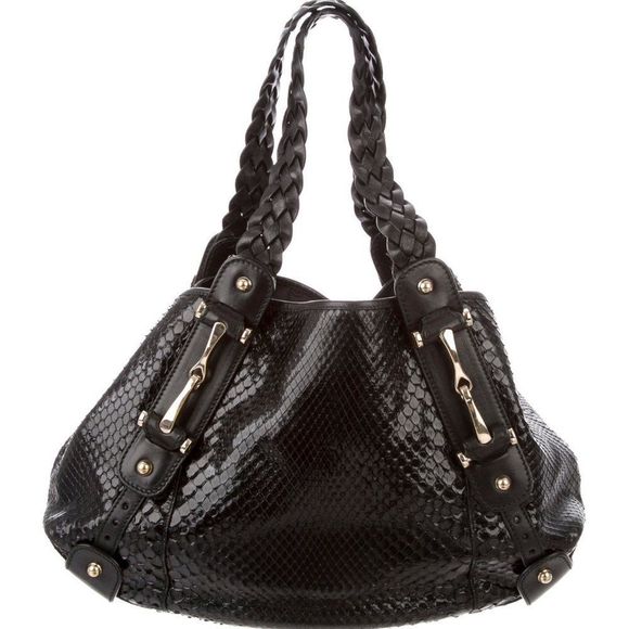 Black Python Medium Bag w/ magnetic snap closure - Picture 1 of 3